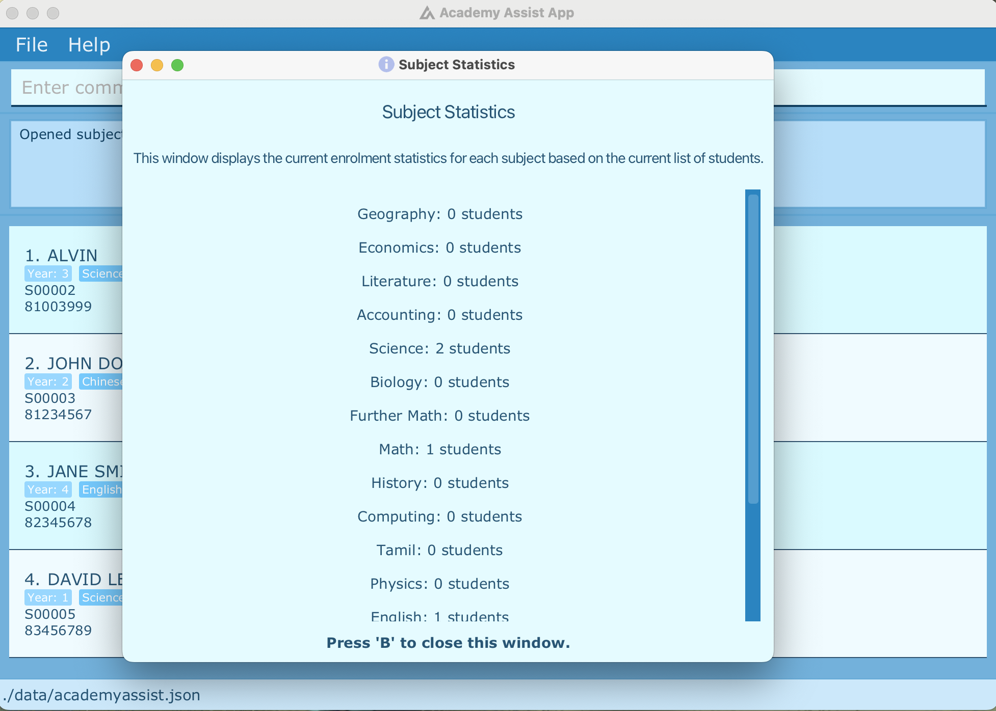 TrackSubject Success Message